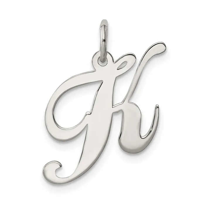 Necklaces TreasureFineJewelers Sterling Silver Rhodiumplated Fancy Script Letter K Initial Charm Necklaces TreasureFineJewelers Sterling Silver Rhodiumplated Fancy Script Letter K Initial Charm