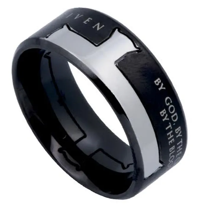 North Arrow Shop Rings FORGIVEN Jewelry Cross Ring John 1513 Bible Verse Black Stainless Steel North Arrow Shop Rings FORGIVEN Jewelry Cross Ring John 1513 Bible Verse Black Stainless Steel