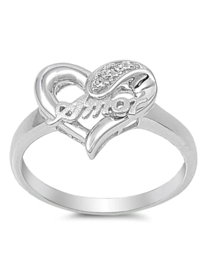 North Arrow Shop Rings Heart With AMOR Sterling Silver CZ Ring 925 Love in Spanish Design North Arrow Shop Rings Heart With AMOR Sterling Silver CZ Ring 925 Love in Spanish Design