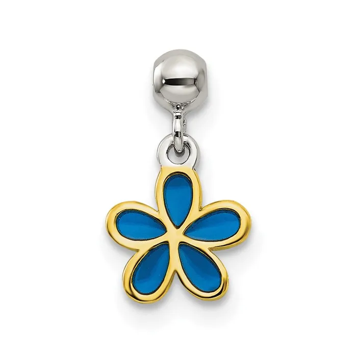 Rings TreasureFineJewelers Sterling Silver Mio Memento Gold Tone Blue Enamel Flower Charm Rings TreasureFineJewelers Sterling Silver Mio Memento Gold Tone Blue Enamel Flower Charm