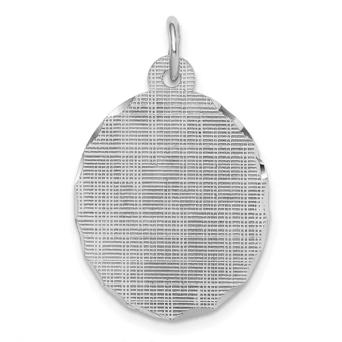 SS Rhplt Engraveable Oval Patterned Polished FrontSatin Back Disc Charm TreasureFineJewelers Charm Necklaces SS Rhplt Engraveable Oval Patterned Polished FrontSatin Back Disc Charm TreasureFineJewelers Charm Necklaces