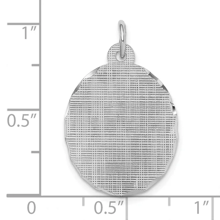 SS Rhplt Engraveable Oval Patterned Polished FrontSatin Back Disc Charm TreasureFineJewelers Charm Necklaces