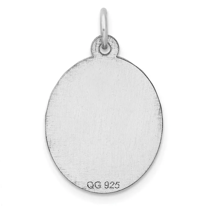SS Rhplt Engraveable Oval Patterned Polished FrontSatin Back Disc Charm TreasureFineJewelers Charm Necklaces