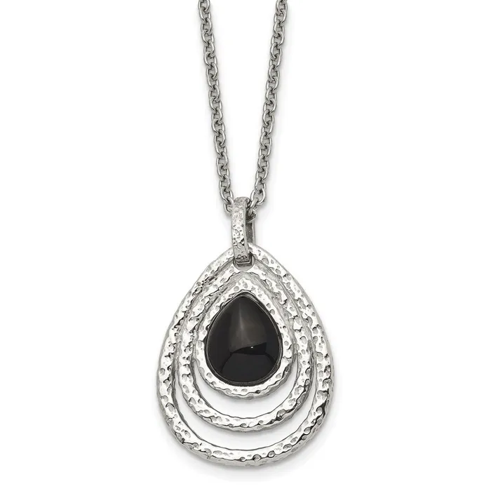 Stainless Steel Polished Textured Black Onyx 18in w2in ext Necklace TreasureFineJewelers Necklaces Stainless Steel Polished Textured Black Onyx 18in w2in ext Necklace TreasureFineJewelers Necklaces