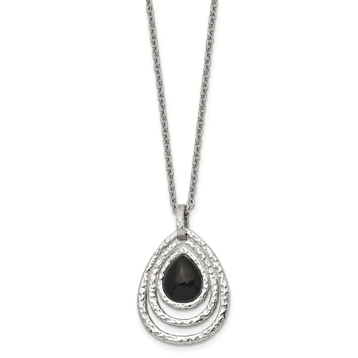 Stainless Steel Polished Textured Black Onyx 18in w2in ext Necklace TreasureFineJewelers Necklaces