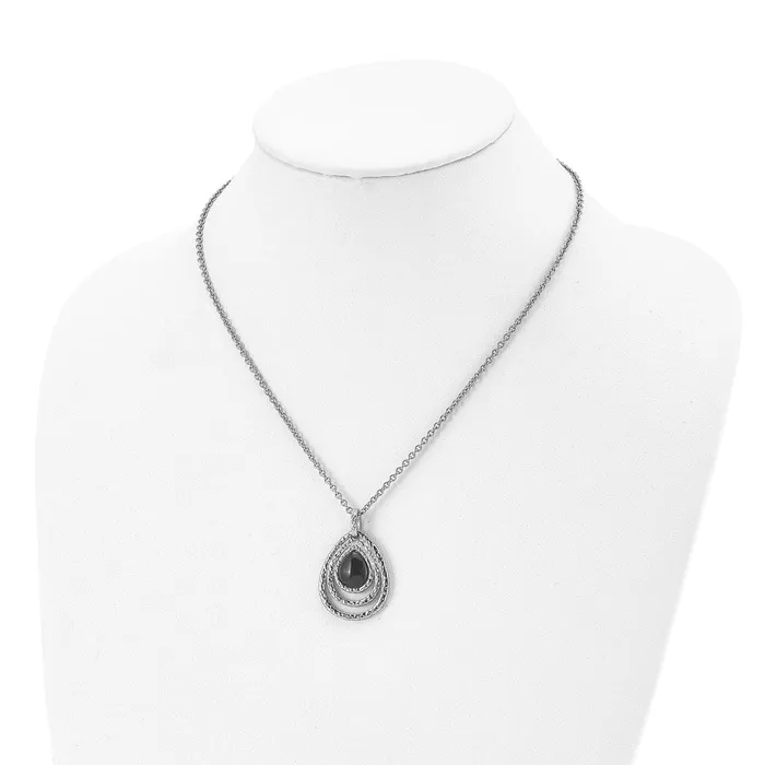 Stainless Steel Polished Textured Black Onyx 18in w2in ext Necklace TreasureFineJewelers Necklaces