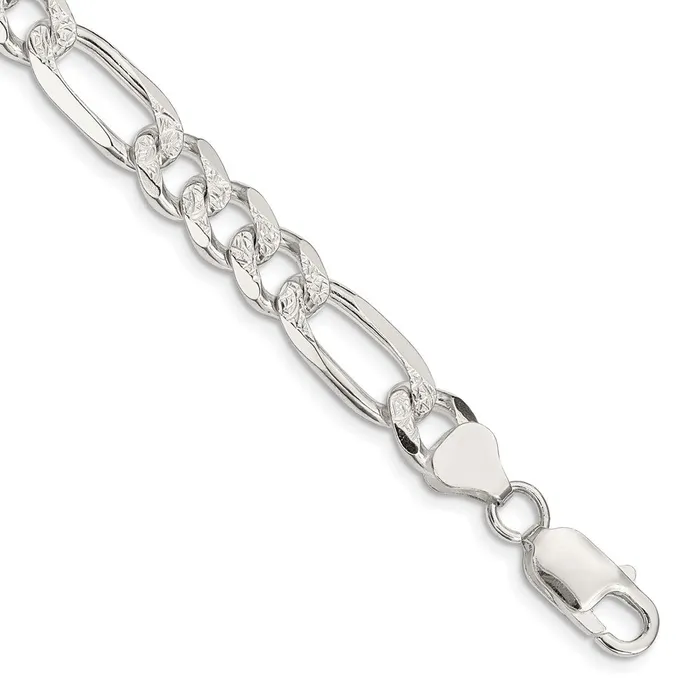 Sterling Silver 8mm Pav Flat Figaro Chain TreasureFineJewelers Rings