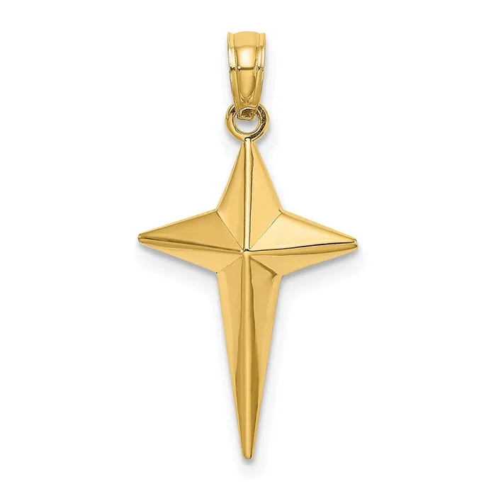 TreasureFineJewelers 14K 2D Polished Triangle Tipped Cross Charm Charm Necklaces TreasureFineJewelers 14K 2D Polished Triangle Tipped Cross Charm Charm Necklaces