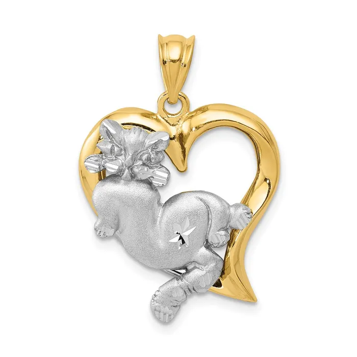 TreasureFineJewelers 14k Twotone Cat In Heart Charm Rings