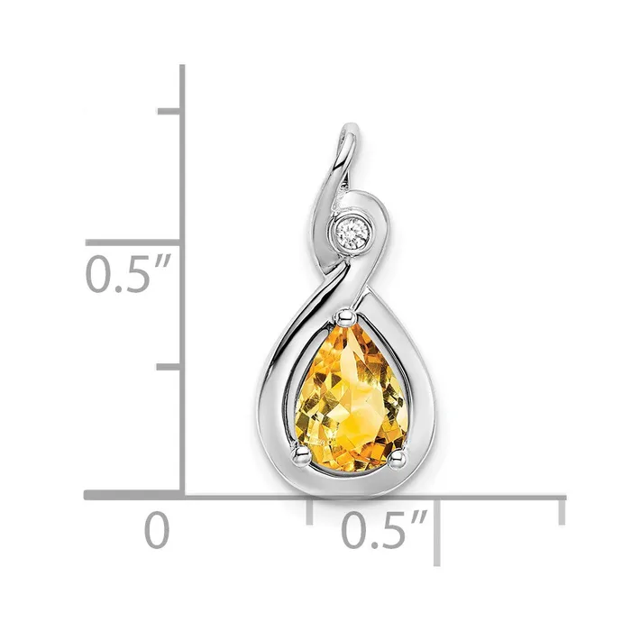 TreasureFineJewelers 14k White Gold Pear Citrine and Diamond Pendant Necklaces
