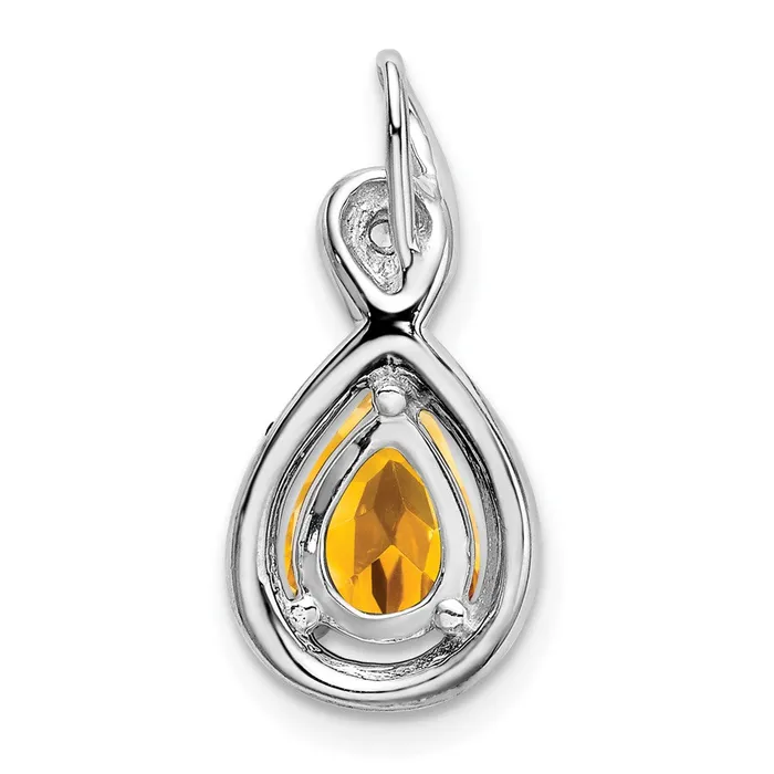 TreasureFineJewelers 14k White Gold Pear Citrine and Diamond Pendant Necklaces