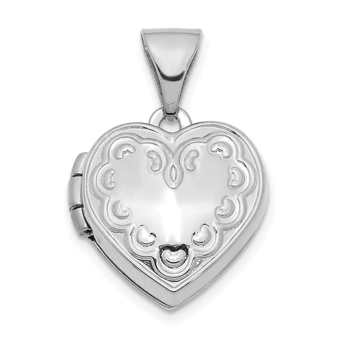 TreasureFineJewelers 14K White Gold Textured 13mm Heart Locket Pendant Necklaces TreasureFineJewelers 14K White Gold Textured 13mm Heart Locket Pendant Necklaces