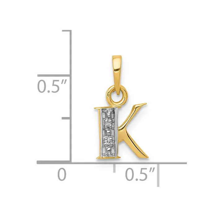 TreasureFineJewelers Charm Necklaces 10k Yellow wRhodium and Rhodium Diamond Initial K Charm