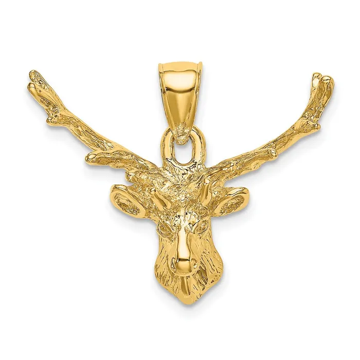 TreasureFineJewelers Charm Necklaces 14K 2D Deer Head 8 Point Buck Charm