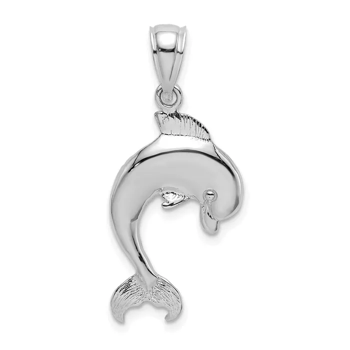 TreasureFineJewelers Charm Necklaces 14K White Gold Polished Jumping Dolphin Charm