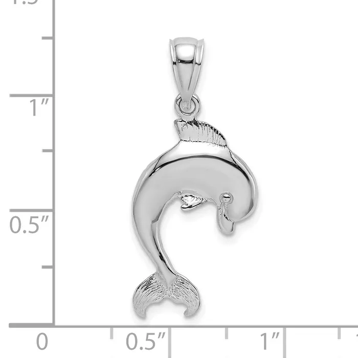 TreasureFineJewelers Charm Necklaces 14K White Gold Polished Jumping Dolphin Charm