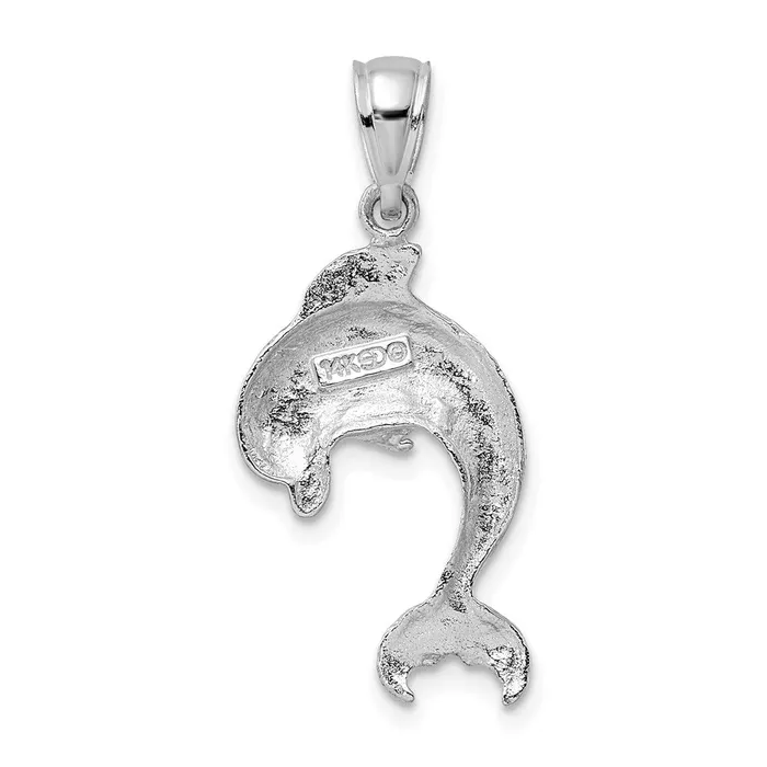 TreasureFineJewelers Charm Necklaces 14K White Gold Polished Jumping Dolphin Charm