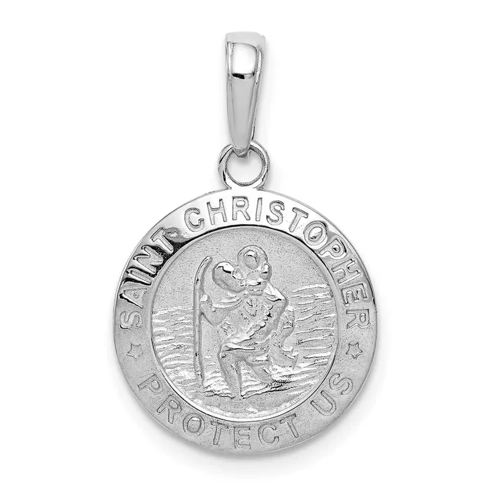 TreasureFineJewelers Charm Necklaces 14k White Gold Saint Christopher Medal Charm TreasureFineJewelers Charm Necklaces 14k White Gold Saint Christopher Medal Charm