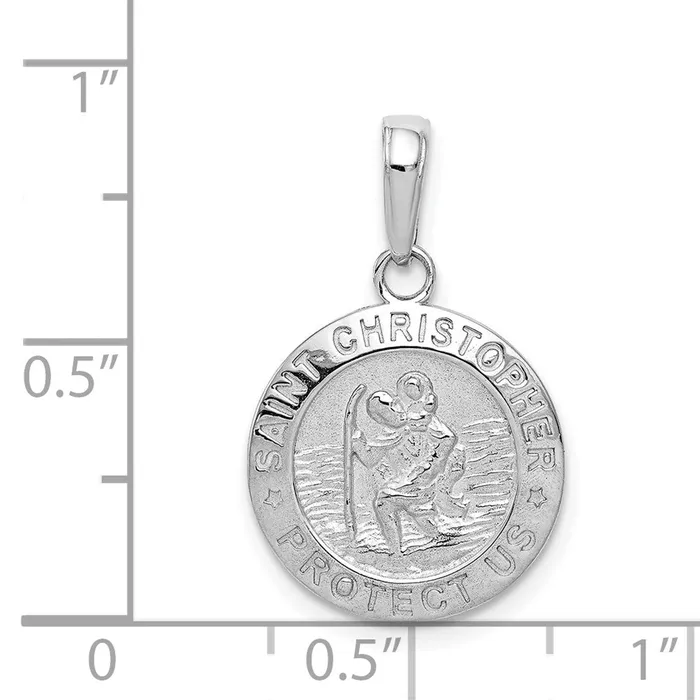 TreasureFineJewelers Charm Necklaces 14k White Gold Saint Christopher Medal Charm