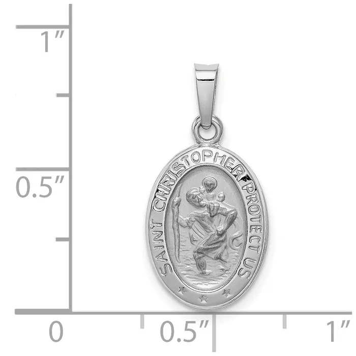 TreasureFineJewelers Charm Necklaces 14k White Gold Saint Christopher Medal Charm