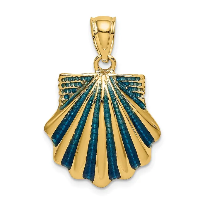 TreasureFineJewelers Charm Necklaces 14k Yellow Gold Blue Enamel Scallop Shell Charm TreasureFineJewelers Charm Necklaces 14k Yellow Gold Blue Enamel Scallop Shell Charm