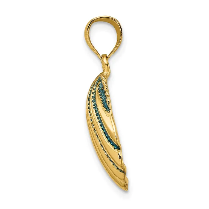 TreasureFineJewelers Charm Necklaces 14k Yellow Gold Blue Enamel Scallop Shell Charm