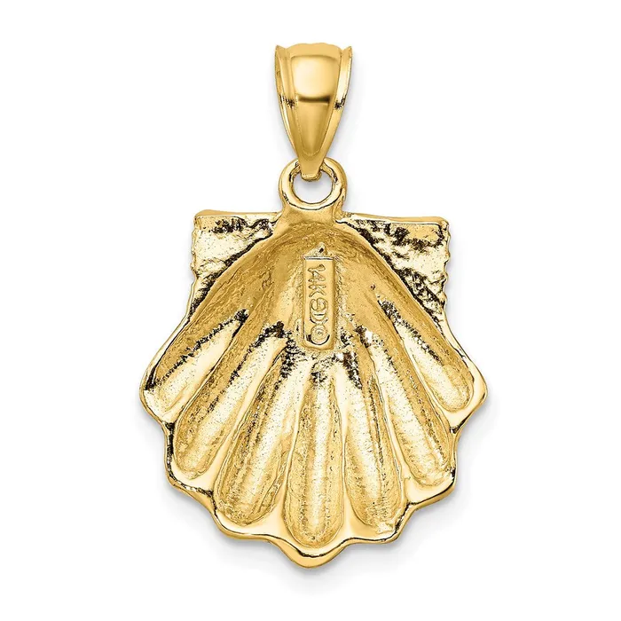 TreasureFineJewelers Charm Necklaces 14k Yellow Gold Blue Enamel Scallop Shell Charm