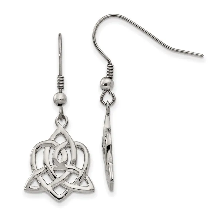 TreasureFineJewelers Earrings Stainless Steel Polished Heart Trinity Knot Shepherd Hook Earrings