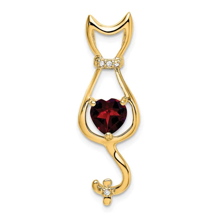 TreasureFineJewelers Necklaces 14k Garnet and Diamond Cat Pendant