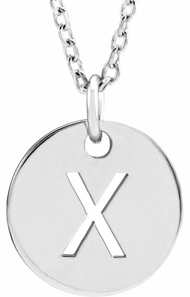 TreasureFineJewelers Necklaces 14K White Gold Initial X 10 mm Disc 1618 Necklace TreasureFineJewelers Necklaces 14K White Gold Initial X 10 mm Disc 1618 Necklace