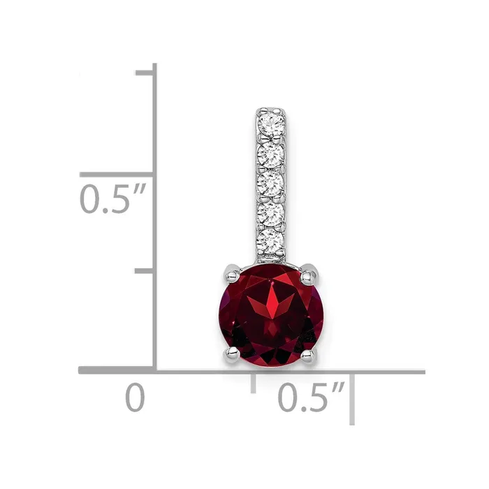 TreasureFineJewelers Necklaces 14k White Gold Round Garnet and Diamond Pendant