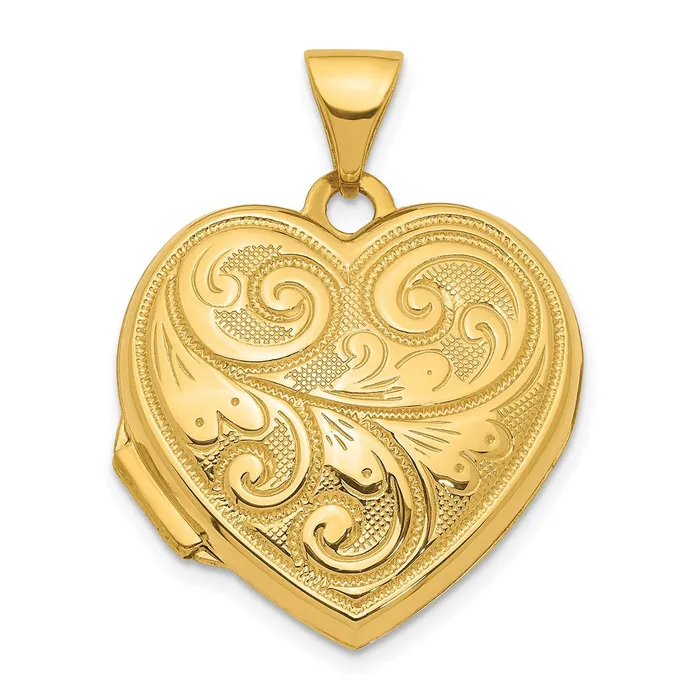 TreasureFineJewelers Necklaces 14k Yellow Gold 19mm Scroll Design Reversible Heart Locket Pendant TreasureFineJewelers Necklaces 14k Yellow Gold 19mm Scroll Design Reversible Heart Locket Pendant