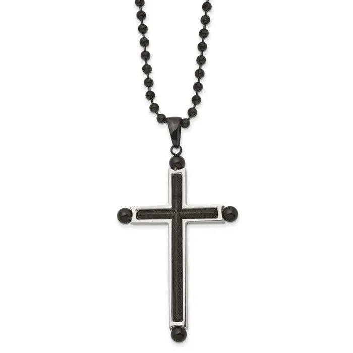 TreasureFineJewelers Necklaces Chisel Stainless Steel Polished and Textured Black IPplated Cross Pendant on a 24 inch Ball Chain Necklace TreasureFineJewelers Necklaces Chisel Stainless Steel Polished and Textured Black IPplated Cross Pendant on a 24 inch Ball Chain Necklace
