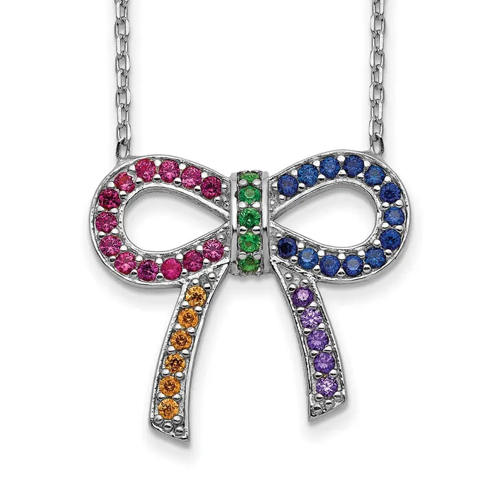 TreasureFineJewelers Necklaces Prizma Sterling Silver Rhodiumplated 16 inch Colorful CZ Bow Necklace with 2 inch Extender TreasureFineJewelers Necklaces Prizma Sterling Silver Rhodiumplated 16 inch Colorful CZ Bow Necklace with 2 inch Extender