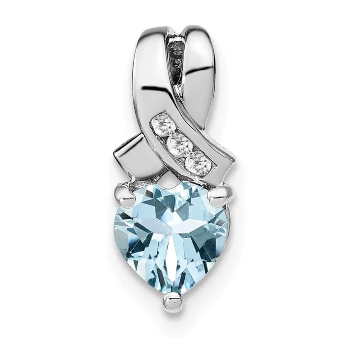 TreasureFineJewelers Necklaces Sterling Silver Aquamarine and Diamond Pendant TreasureFineJewelers Necklaces Sterling Silver Aquamarine and Diamond Pendant