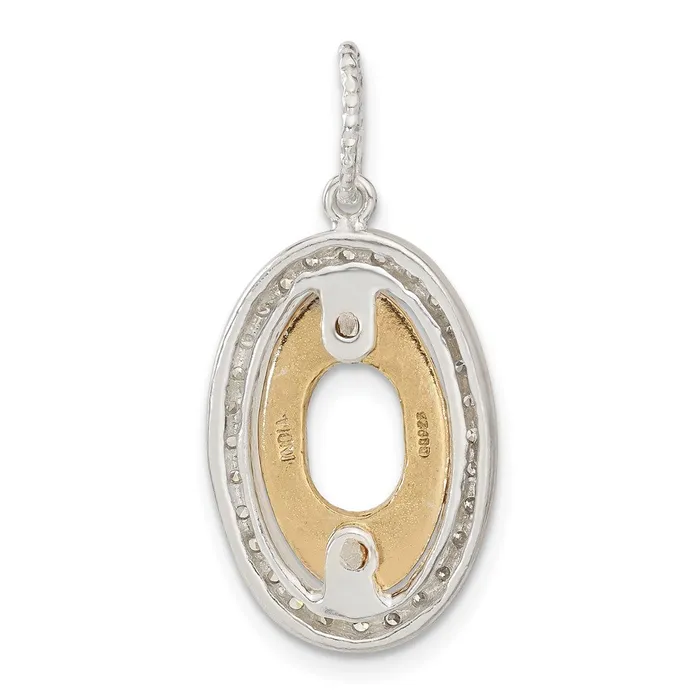 TreasureFineJewelers Necklaces Sterling Silver Flash Goldplated CZ Diamondcut Oval Pendant
