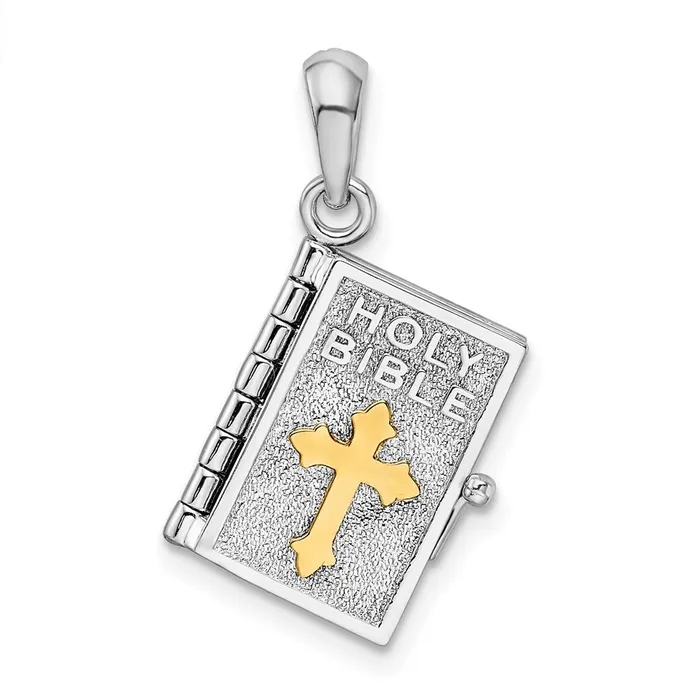 TreasureFineJewelers Necklaces Sterling Silver Polished 3D Lords Prayer Holy Bible Pendant TreasureFineJewelers Necklaces Sterling Silver Polished 3D Lords Prayer Holy Bible Pendant