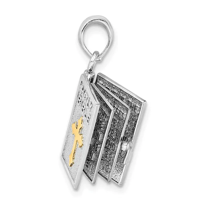 TreasureFineJewelers Necklaces Sterling Silver Polished 3D Lords Prayer Holy Bible Pendant