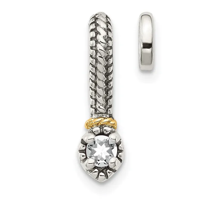 TreasureFineJewelers Necklaces Sterling Silver w 14k Polished White Gold Topaz Chain Slide Pendant TreasureFineJewelers Necklaces Sterling Silver w 14k Polished White Gold Topaz Chain Slide Pendant