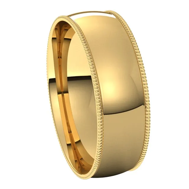 TreasureFineJewelers Rings 10K Yellow Gold 6 mm Milgrain Half Round Comfort Fit Light Wedding Band