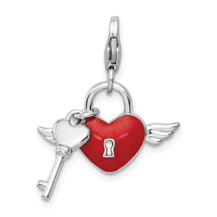 TreasureFineJewelers Rings Sterling Silver Amore La Vita Rhpl Enamel Swarovski Wing Heart Key Charm TreasureFineJewelers Rings Sterling Silver Amore La Vita Rhpl Enamel Swarovski Wing Heart Key Charm