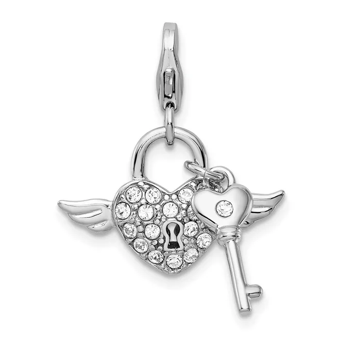 TreasureFineJewelers Rings Sterling Silver Amore La Vita Rhpl Enamel Swarovski Wing Heart Key Charm