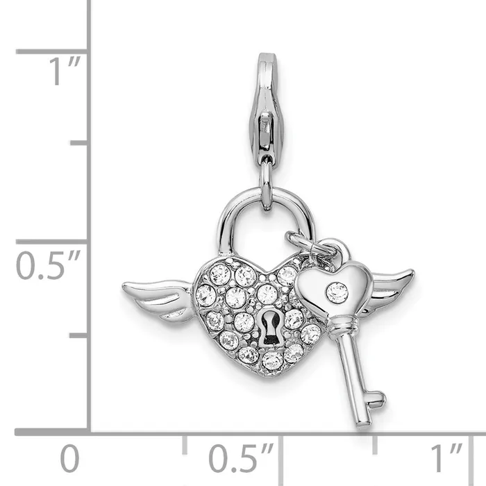 TreasureFineJewelers Rings Sterling Silver Amore La Vita Rhpl Enamel Swarovski Wing Heart Key Charm