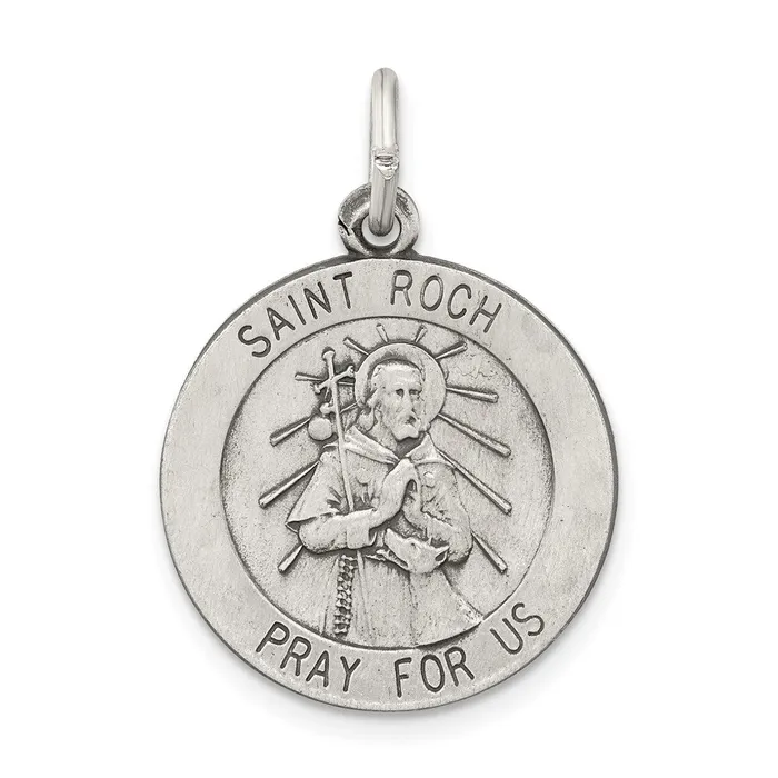 TreasureFineJewelers Rings Sterling Silver Antiqued Saint Roch Medal