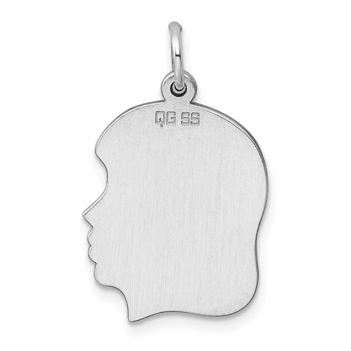 TreasureFineJewelers Rings Sterling Silver Rhodplate Eng Girl Polish FrontSatin Back Disc Charm