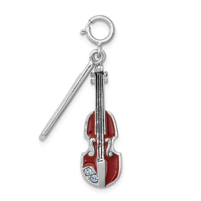 TreasureFineJewelers Rings Sterling Silver Rhodiumplated Enameled Preciosa Crystal Violin Charm TreasureFineJewelers Rings Sterling Silver Rhodiumplated Enameled Preciosa Crystal Violin Charm