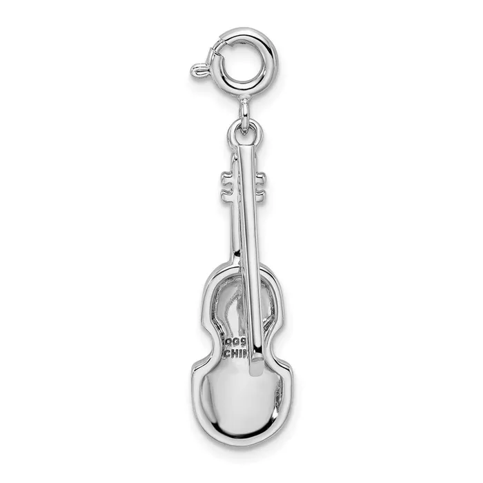 TreasureFineJewelers Rings Sterling Silver Rhodiumplated Enameled Preciosa Crystal Violin Charm