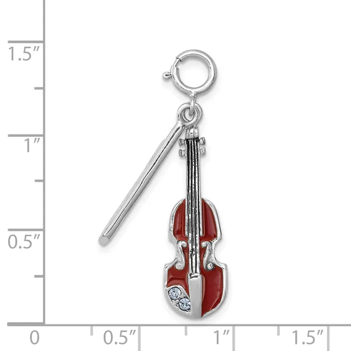 TreasureFineJewelers Rings Sterling Silver Rhodiumplated Enameled Preciosa Crystal Violin Charm