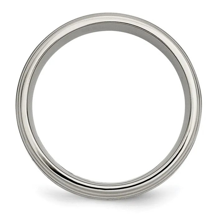TreasureFineJewelers Rings Titanium Brushed Center w14k Yellow Gold Inlay 8mm Ridged Edge Band