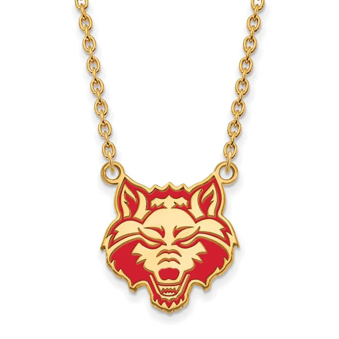 TreasureFineJewelers Sterling Silver Goldplated Arkansas State University Wolf Enameled Large Pendant 18 inch Necklace Necklaces TreasureFineJewelers Sterling Silver Goldplated Arkansas State University Wolf Enameled Large Pendant 18 inch Necklace Necklaces